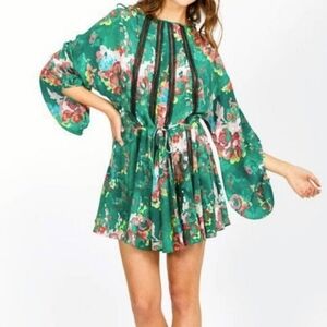 Manning Cartell Green Floral Silk Flower Show Mini Dress Size 4 Party Glam